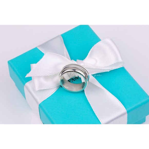 Tiffany & Co. Men's Unisex Ring Atlas Groove Wide Sterling Silver Band Size 7.5 - Picture 2 of 10